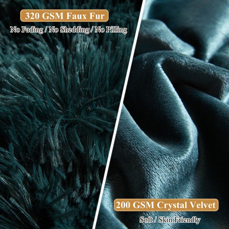 XeGe Faux Fur Throw Pillow Cases, Plush Shaggy Ultra Soft Pillow Covers, Fluffy Crystal Velvet Decorative Pillowcases, Furry Fuzzy Pillow Shams Zipper Closure, Set of 2 (Standard, Dark Green) - Image 4